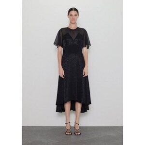 Zara Illusion neckline flutter sleeves dress